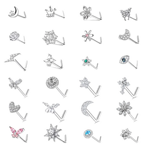 Butterfly 20G Nose Stud L Shape Nose Ring Cubic Zircon Nose Piercing Ring