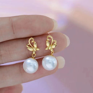 Butterfly 925 Silver Earrings Base for 10-11mm Pearls