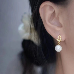 Butterfly 925 Silver Earrings Base for 10-11mm Pearls