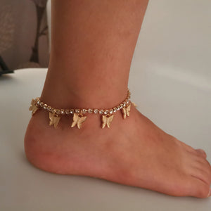 Vintage CZ Butterfly Anklet Leg Bracelet Foot Jewelry