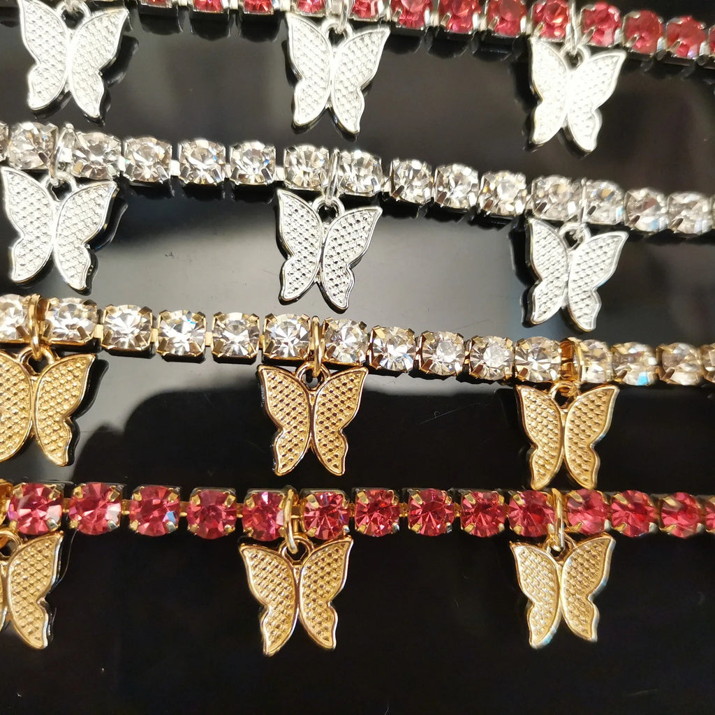 Vintage CZ Butterfly Anklet Leg Bracelet Foot Jewelry