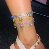 Butterfly Rhinestone Anklet Crystal Ankle Bracelet Boho Beach Jewelry