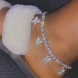 Butterfly Rhinestone Anklet Crystal Ankle Bracelet Boho Beach Jewelry