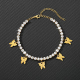 Butterfly Rhinestone Anklet Crystal Ankle Bracelet Boho Beach Jewelry