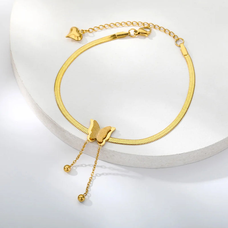 Butterfly Anklet Stainless Steel Snake Chain Beach Leg Foot Anklet