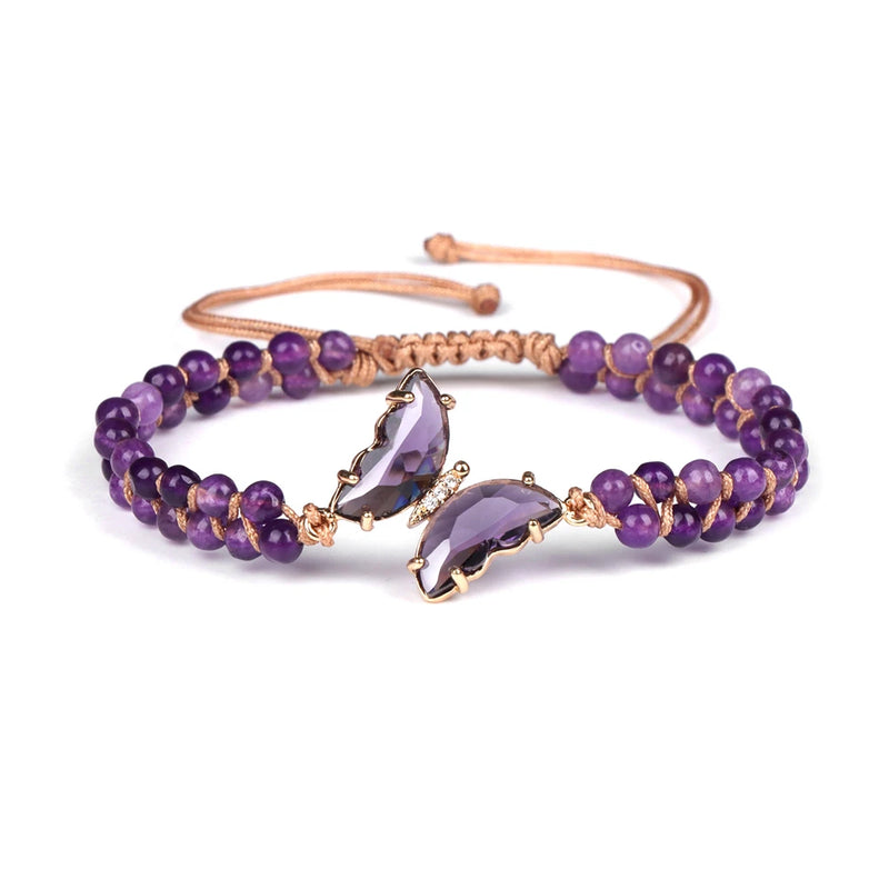 Butterfly Charm Bracelet Amethysts Jades Crystal Wrap Braided Bracelets