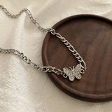 Butterfly Choker Necklace for Women Girl Stainless Steel Rhinestone Charms
