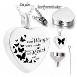 Heart Cremation Necklace for Ashes - Your Wings Were Ready