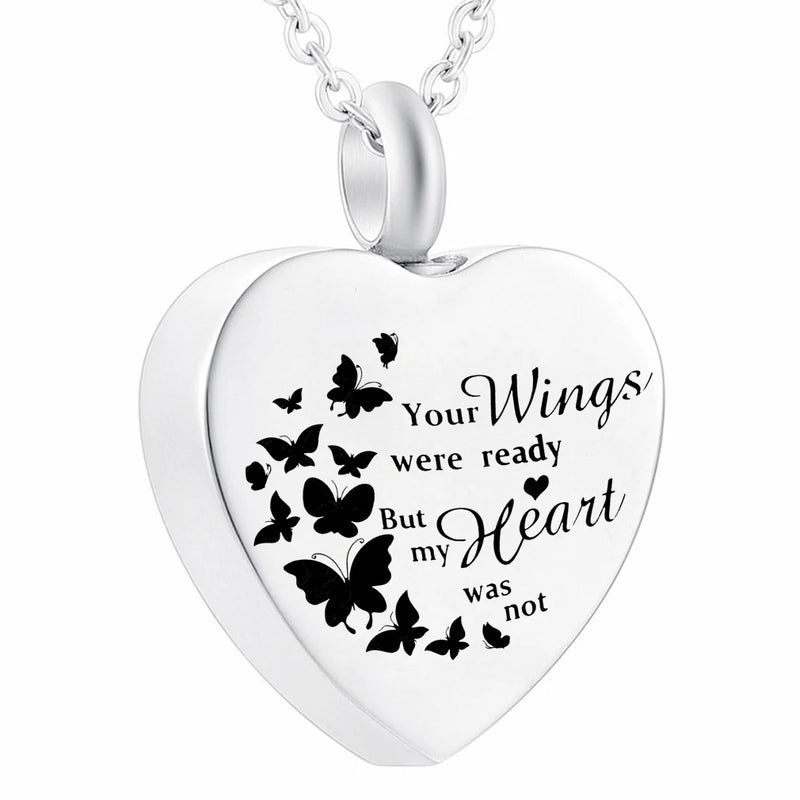Heart Cremation Necklace for Ashes - Your Wings Were Ready