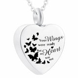Heart Cremation Necklace for Ashes - Your Wings Were Ready