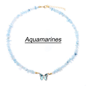 Crystal Charm Necklace Irregular Gravel Stone Chip Beads Choker for Women