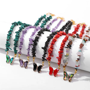 Crystal Charm Necklace Irregular Gravel Stone Chip Beads Choker for Women