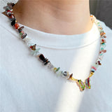 Crystal Charm Necklace Irregular Gravel Stone Chip Beads Choker for Women