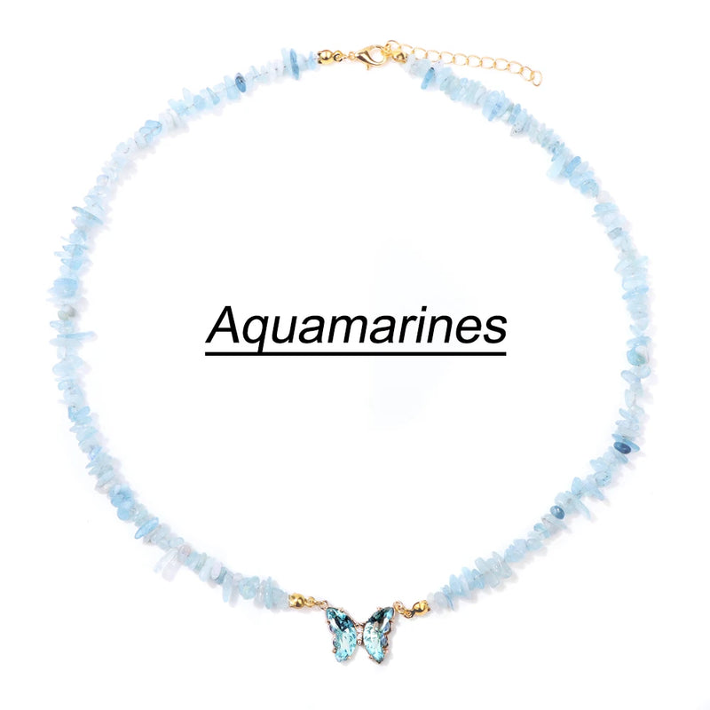 Crystal Charm Necklace Irregular Gravel Stone Chip Beads Choker for Women