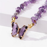 Crystal Charm Necklace Irregular Gravel Stone Chip Beads Choker for Women