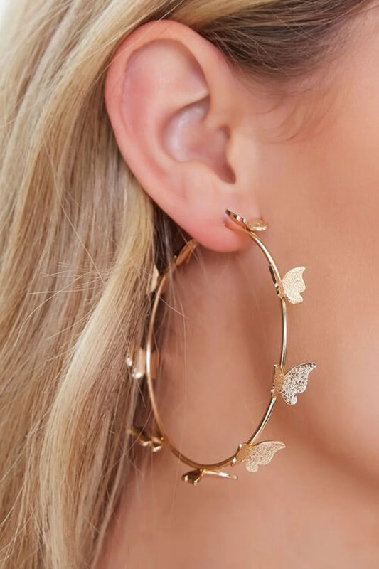 Butterfly Deco Hoop Earrings Big Hoops for Women Girls Round Jewelry Gift