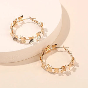Butterfly Deco Hoop Earrings Big Hoops for Women Girls Round Jewelry Gift