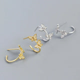 Butterfly C Studs Earrings 925 Silver For Women Fine Jewelry