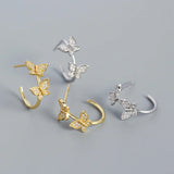 Butterfly C Studs Earrings 925 Silver For Women Fine Jewelry