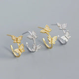 Butterfly C Studs Earrings 925 Silver For Women Fine Jewelry