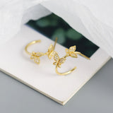 Butterfly C Studs Earrings 925 Silver For Women Fine Jewelry