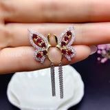 Butterfly Earrings Garnet 925 Sterling Silver Two-Color Hot