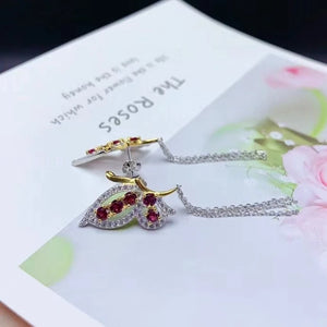 Butterfly Earrings Garnet 925 Sterling Silver Two-Color Hot