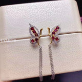 Butterfly Earrings Garnet 925 Sterling Silver Two-Color Hot