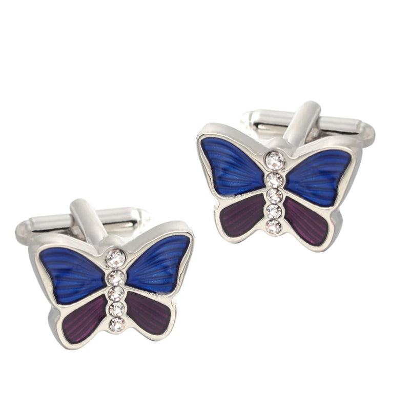 Butterfly Enamel Silver Cufflinks