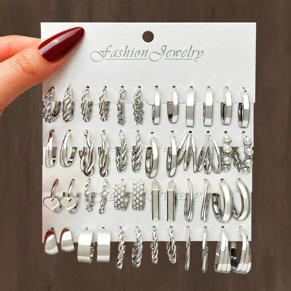Vintage Geometric Twisted Hoop Earrings for Women