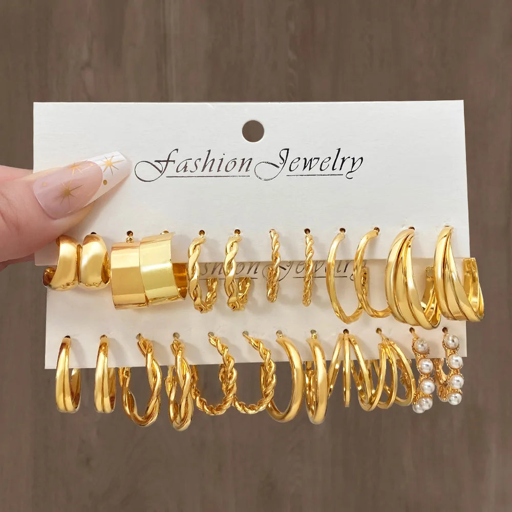 Vintage Geometric Twisted Hoop Earrings for Women