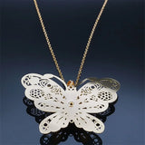 Butterfly Filigree 3D Copper Pendant Necklace Stainless Steel Chain Jewelry