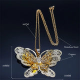 Butterfly Filigree 3D Copper Pendant Necklace Stainless Steel Chain Jewelry