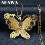 Butterfly Filigree 3D Copper Pendant Necklace Stainless Steel Chain Jewelry