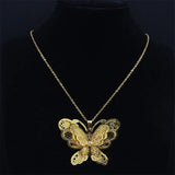 Butterfly Filigree 3D Copper Pendant Necklace Stainless Steel Chain Jewelry