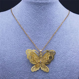 Butterfly Filigree 3D Copper Pendant Necklace Stainless Steel Chain Jewelry