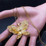 Butterfly Filigree 3D Copper Pendant Necklace Stainless Steel Chain Jewelry