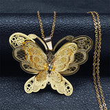Butterfly Filigree 3D Copper Pendant Necklace Stainless Steel Chain Jewelry