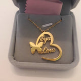 Butterfly Heart Pendant Name Necklace Stainless Steel Choker