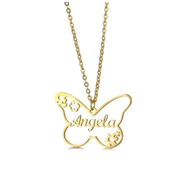 Butterfly Name Necklace Stainless Steel Cross Pendant Personalized Jewelry