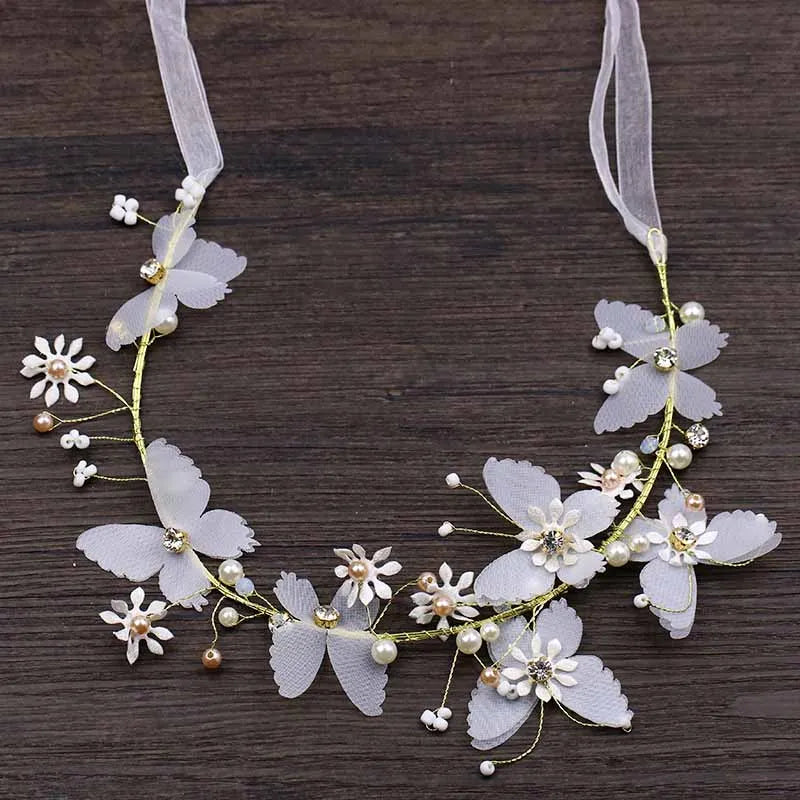 Butterfly Ribbon Headbands Bride Wedding Hair Jewelry