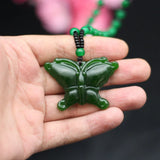 Butterfly Natural Green Jade Pendant Necklace Jadeite Jewelry