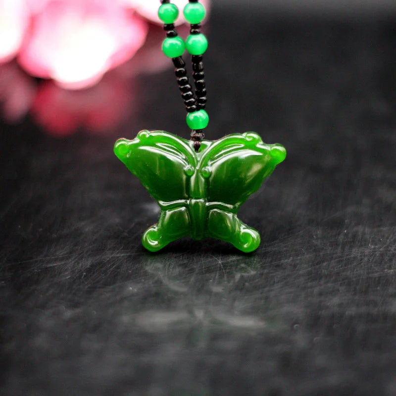 Butterfly Natural Green Jade Pendant Necklace Jadeite Jewelry
