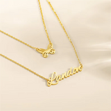 Personalized Butterfly Name Necklace Double Chain Stainless Steel
