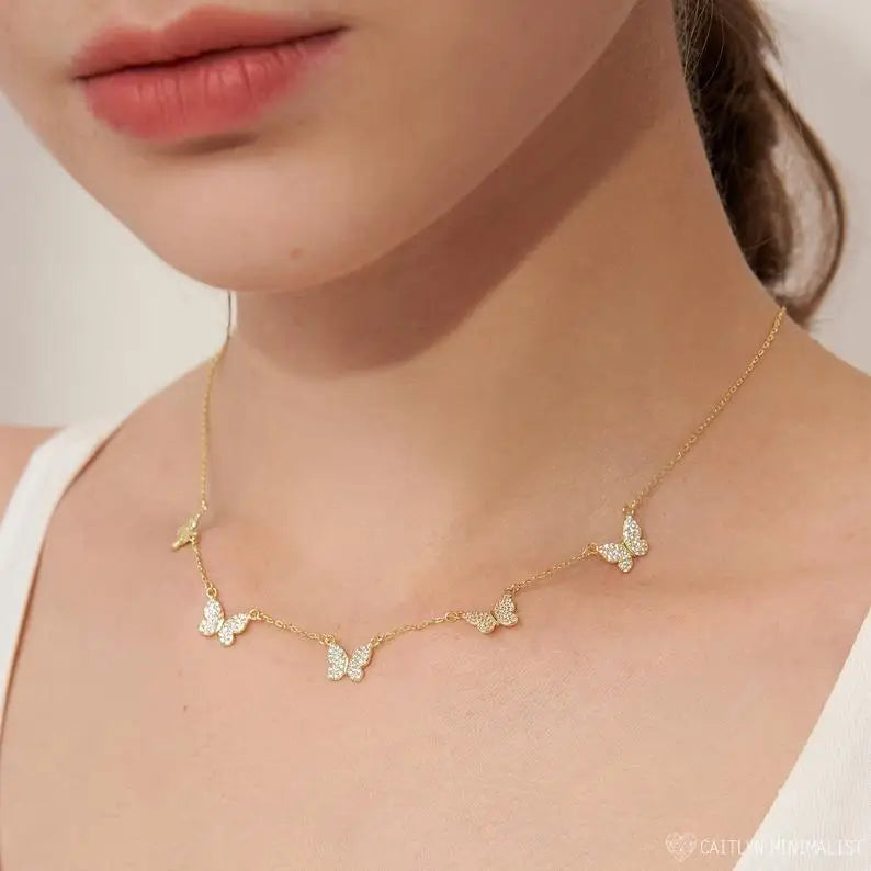 Butterfly Necklace & Rose Pave 5 Butterfly Necklace Bohemian Jewelry Christmas