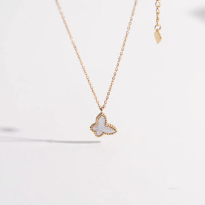 18K Plated Butterfly Necklace Dainty Pearl Pendant
