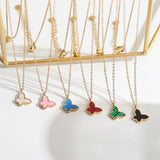 18K Plated Butterfly Necklace Dainty Pearl Pendant