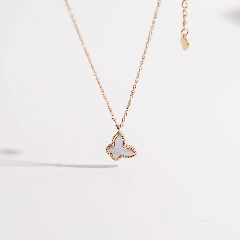 18K Plated Butterfly Necklace Dainty Pearl Pendant