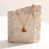 18K Plated Butterfly Necklace Dainty Pearl Pendant