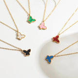 18K Plated Butterfly Necklace Dainty Pearl Pendant